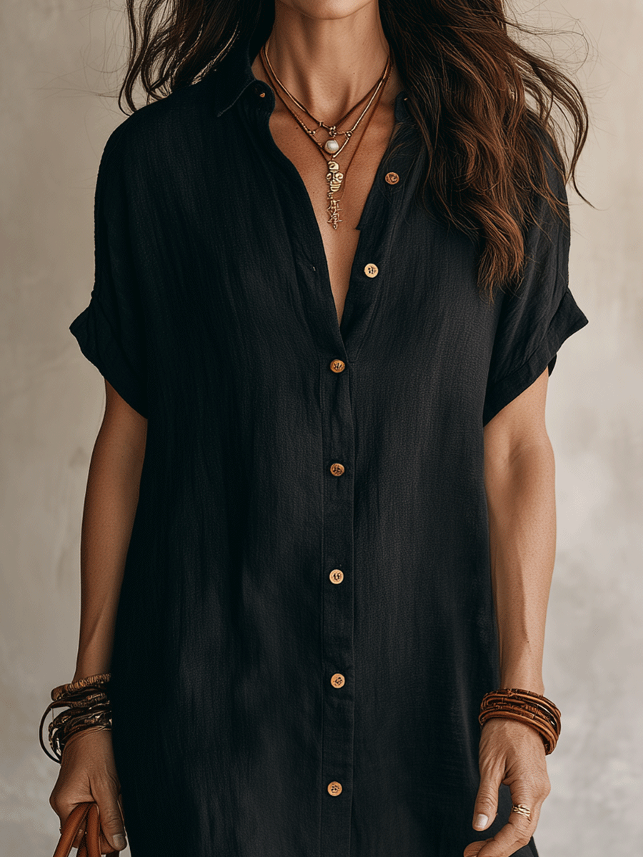 Georgie | Black Linen Relaxed Midi Dress