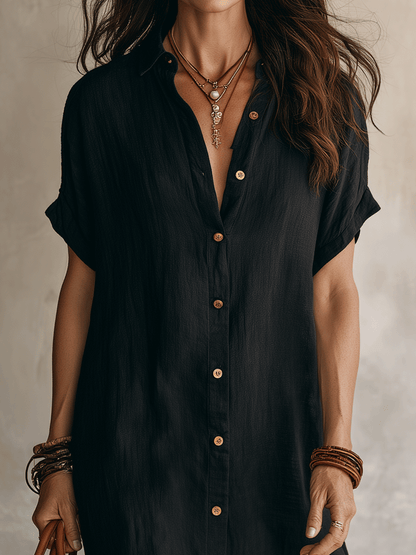 Georgie | Black Linen Relaxed Midi Dress