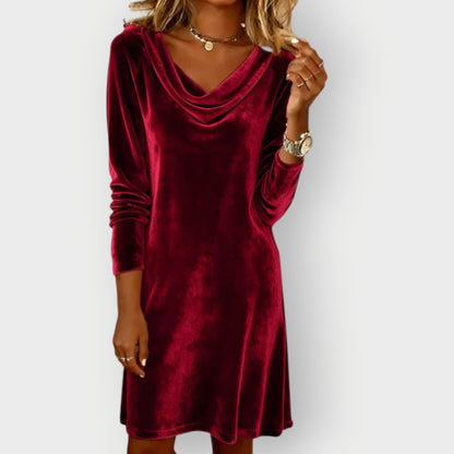 Ryvanna | Elegant Drape Neck Velvet Dress
