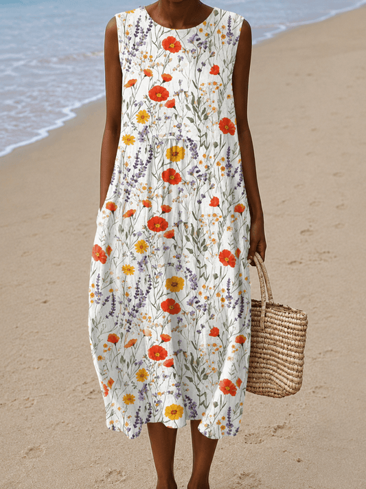 Delilah - Women's Sleeveless Printed Beach Midi Dress Loose - Alira - Boutique