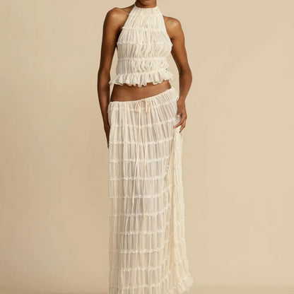 Isla | Lace-Up Maxi Halter Two-Piece Set