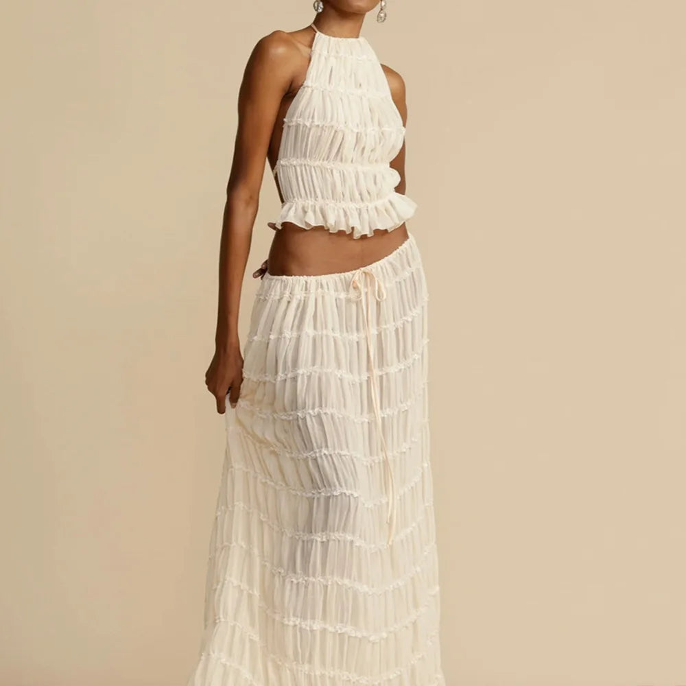Isla | Lace-Up Maxi Halter Two-Piece Set