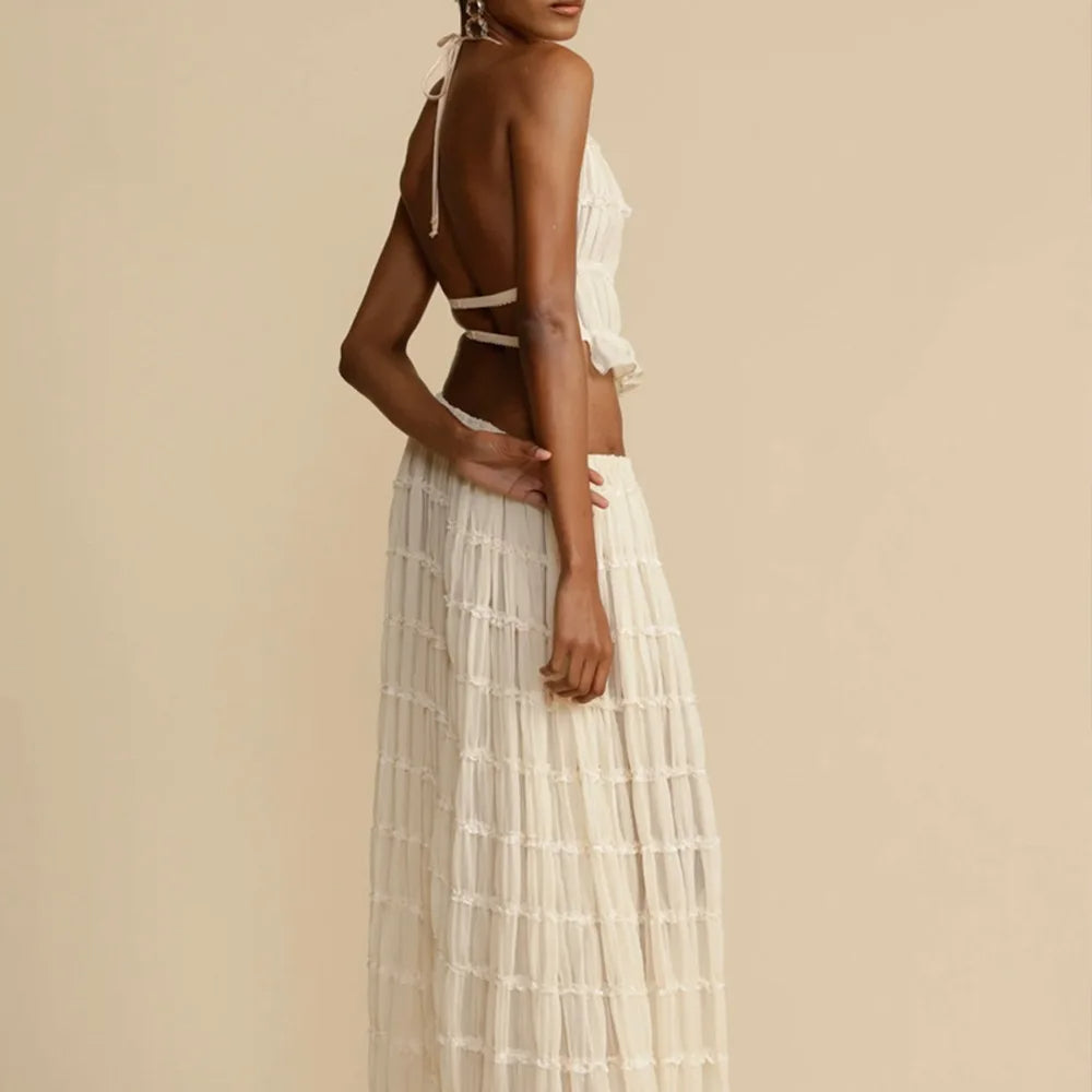 Isla | Lace-Up Maxi Halter Two-Piece Set