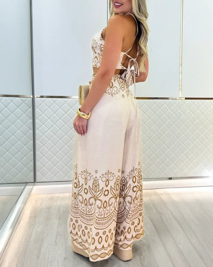 Savanna | Tribal Print Keyhole Top & Slit Pants Set