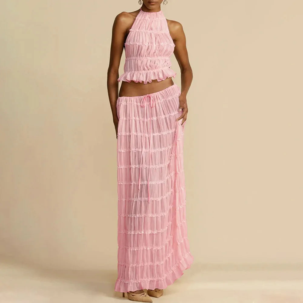 Isla | Lace-Up Maxi Halter Two-Piece Set