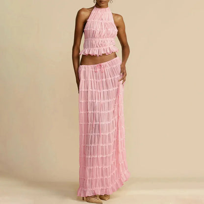 Isla | Lace-Up Maxi Halter Two-Piece Set