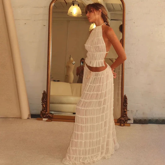 Isla | Lace-Up Maxi Halter Two-Piece Set