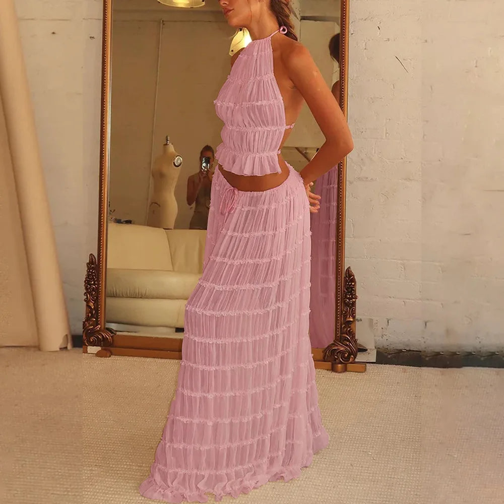 Isla | Lace-Up Maxi Halter Two-Piece Set