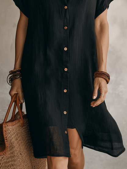 Georgie | Black Linen Relaxed Midi Dress