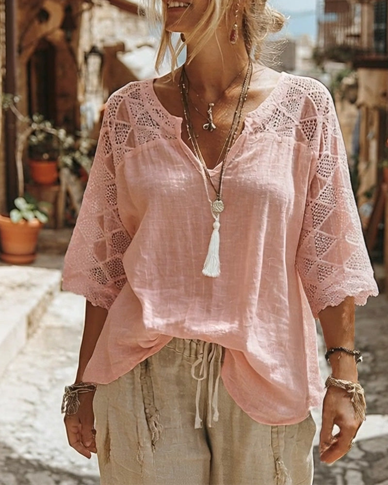 Cynthia | V-Neck Blouse with Lace Detail