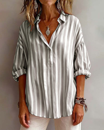 Deborah | Wide Striped Blouse with Collar