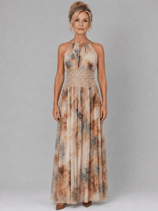 Elavenue™ Halter Neck Lace Waist Maxi Dress - Alira - Boutique