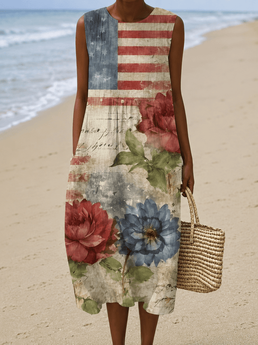Eleanor - Women's Sleeveless Printed Midi Casual Dress - Alira - Boutique