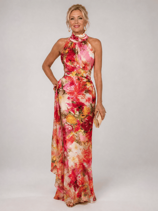 Elisabetta™ Halter Neck Floral Print Maxi Dress - Alira - Boutique