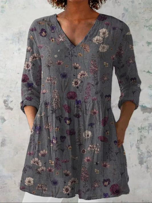 Emma | Floral Art Print V-Neck Shirt - Alira - Boutique