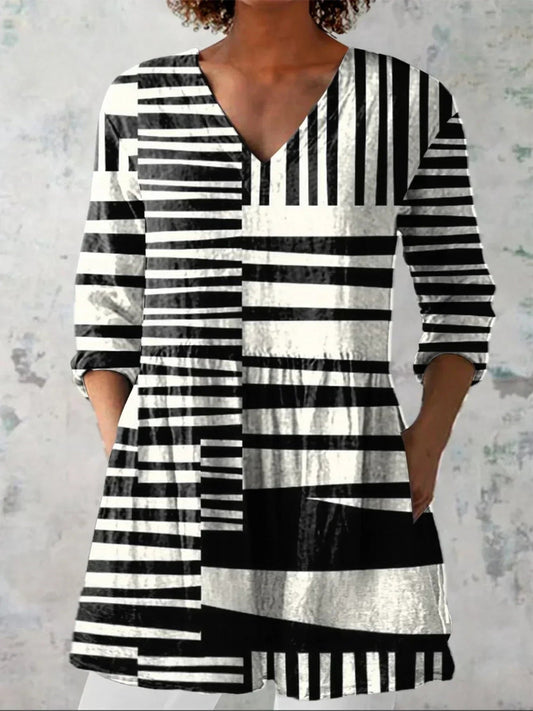 Evelyn | Abstract Stripe V-Neck Shirt - Alira - Boutique