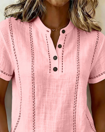 Linda | Casual Button V-Neck Tee