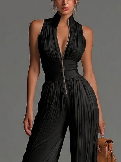 Nocturne | Black V-Neck Chiffon Jumpsuit