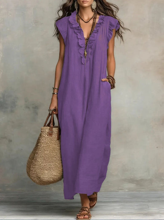 Amaranth | Deep V-Neck Maxi Dress