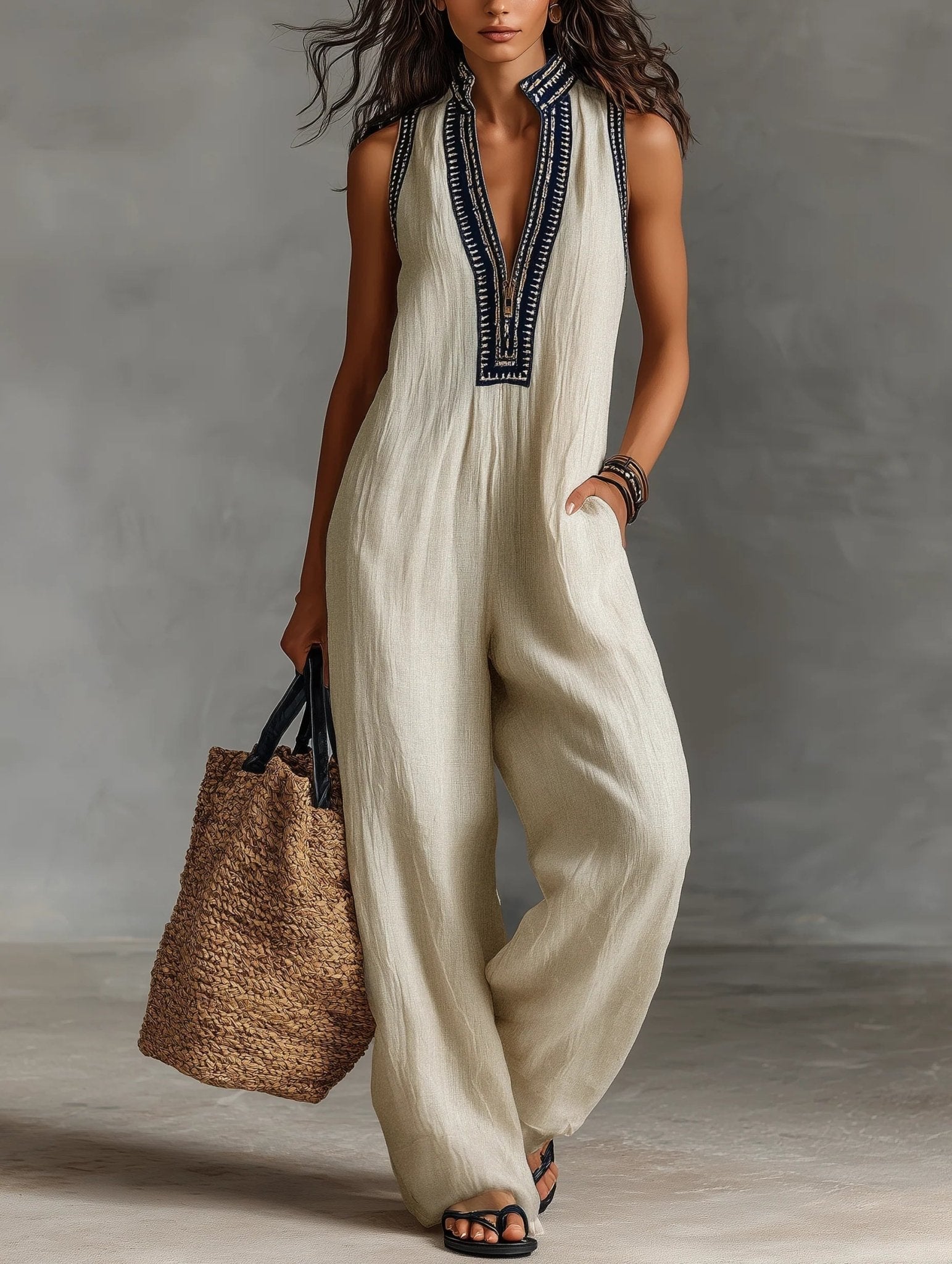 Fiamma - Sleeveless Jumpsuit with Minimalist High Collar and Zip - Alira - Boutique