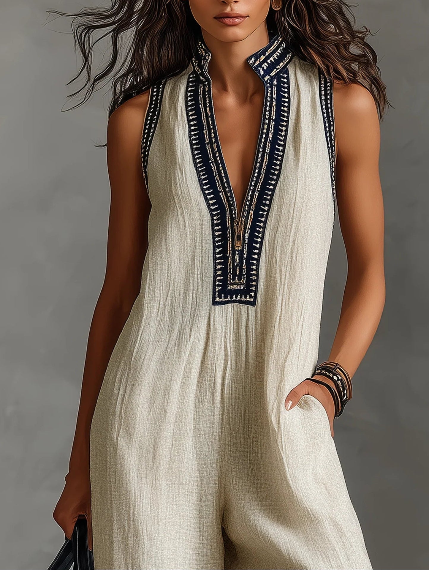 Fiamma - Sleeveless Jumpsuit with Minimalist High Collar and Zip - Alira - Boutique