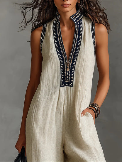 Fiamma - Sleeveless Jumpsuit with Minimalist High Collar and Zip - Alira - Boutique