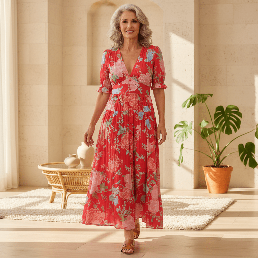 Floriana | Vibrant Bloom Midi Dress - Alira - Boutique