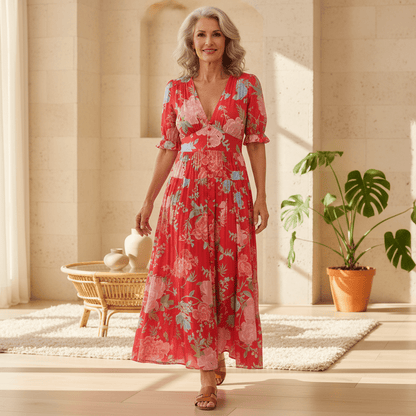 Floriana | Vibrant Bloom Midi Dress - Alira - Boutique