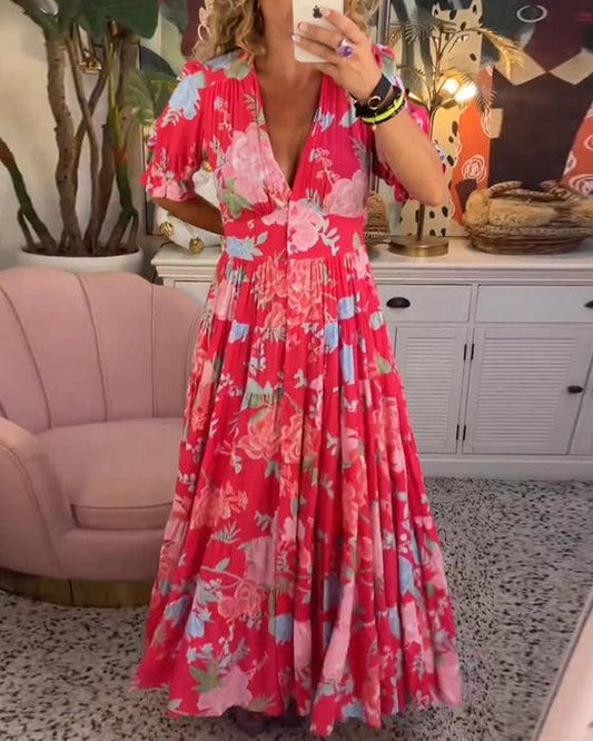 Floriana | Vibrant Bloom Midi Dress - Alira - Boutique