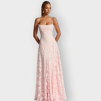 Maevira | Elegant Strapless Floral Evening Velvet Gown