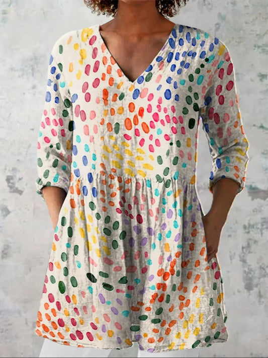 Hannah | Watercolour Polka Dot V-Neck Shirt - Alira - Boutique