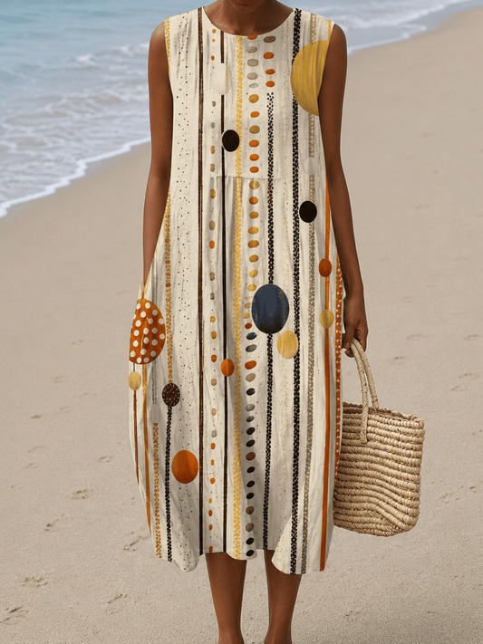 Hazel - Women's Sleeveless Printed Midi Casual Dress - Alira - Boutique