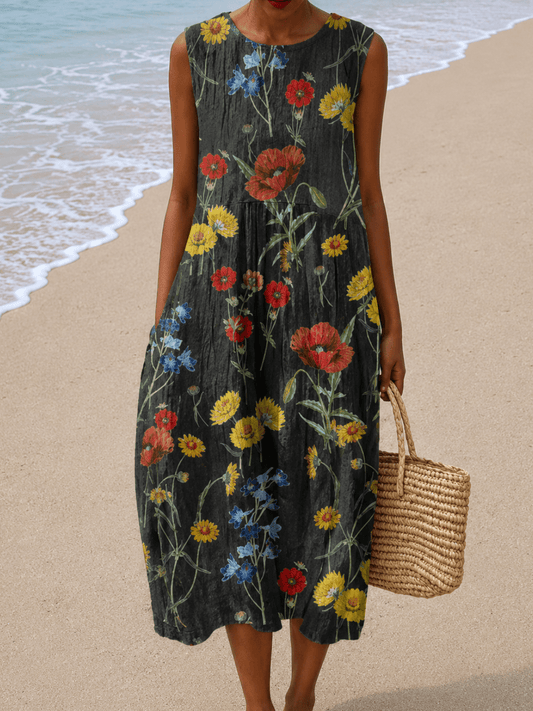 Hazel - Women’s Sleeveless Relaxed Fit Midi Dress - Alira - Boutique