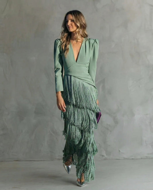 Ella | Elegant Dress with Fringe Sleeves