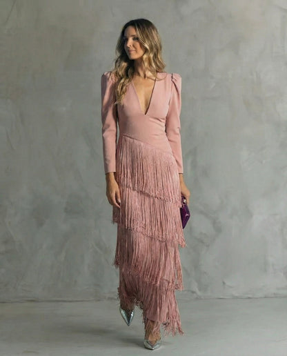 Ella | Elegant Dress with Fringe Sleeves