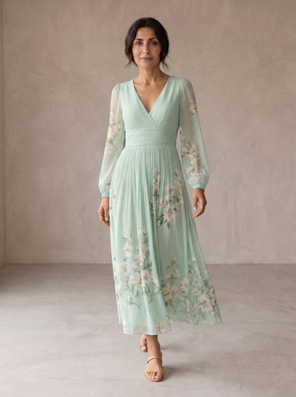 Evie | Light Green Floral Midi Dress