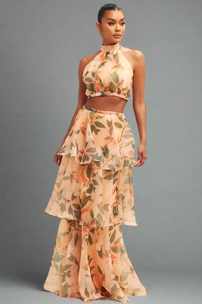 BloomAura | Tiered Halter Party Dress