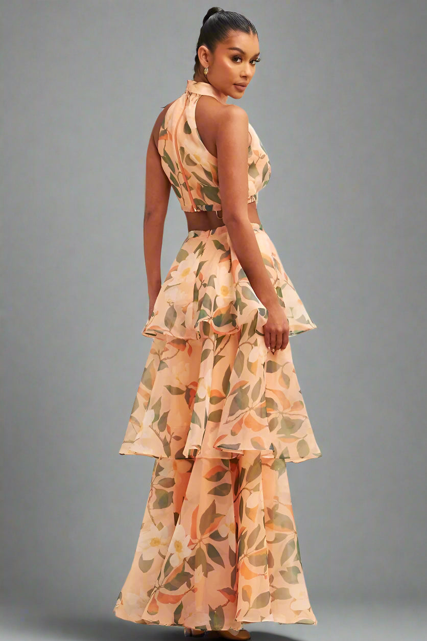 BloomAura | Tiered Halter Party Dress
