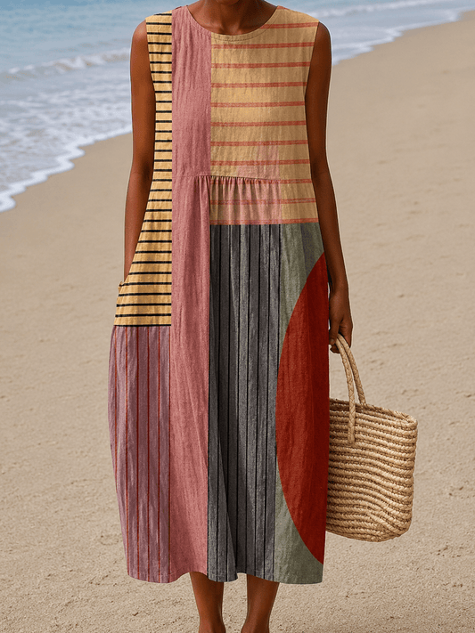 Jasmine - Women's Sleeveless Printed Beach Midi Dress Loose - Alira - Boutique