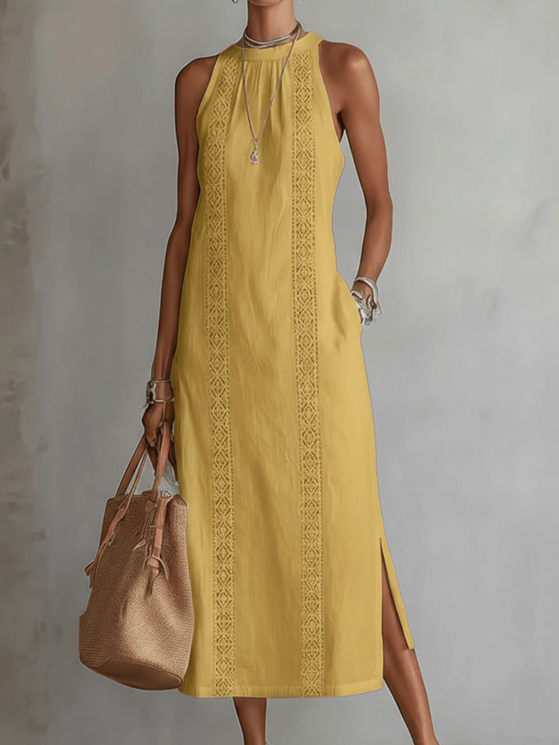 Jimena | Linen Midi Dress with Mao Collar - Alira - Boutique