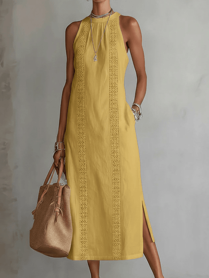 Jimena | Linen Midi Dress with Mao Collar - Alira - Boutique