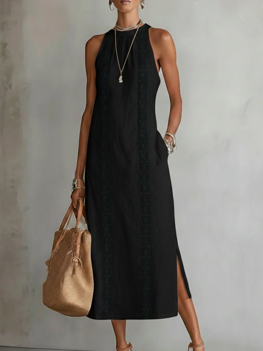 Jimena | Linen Midi Dress with Mao Collar - Alira - Boutique
