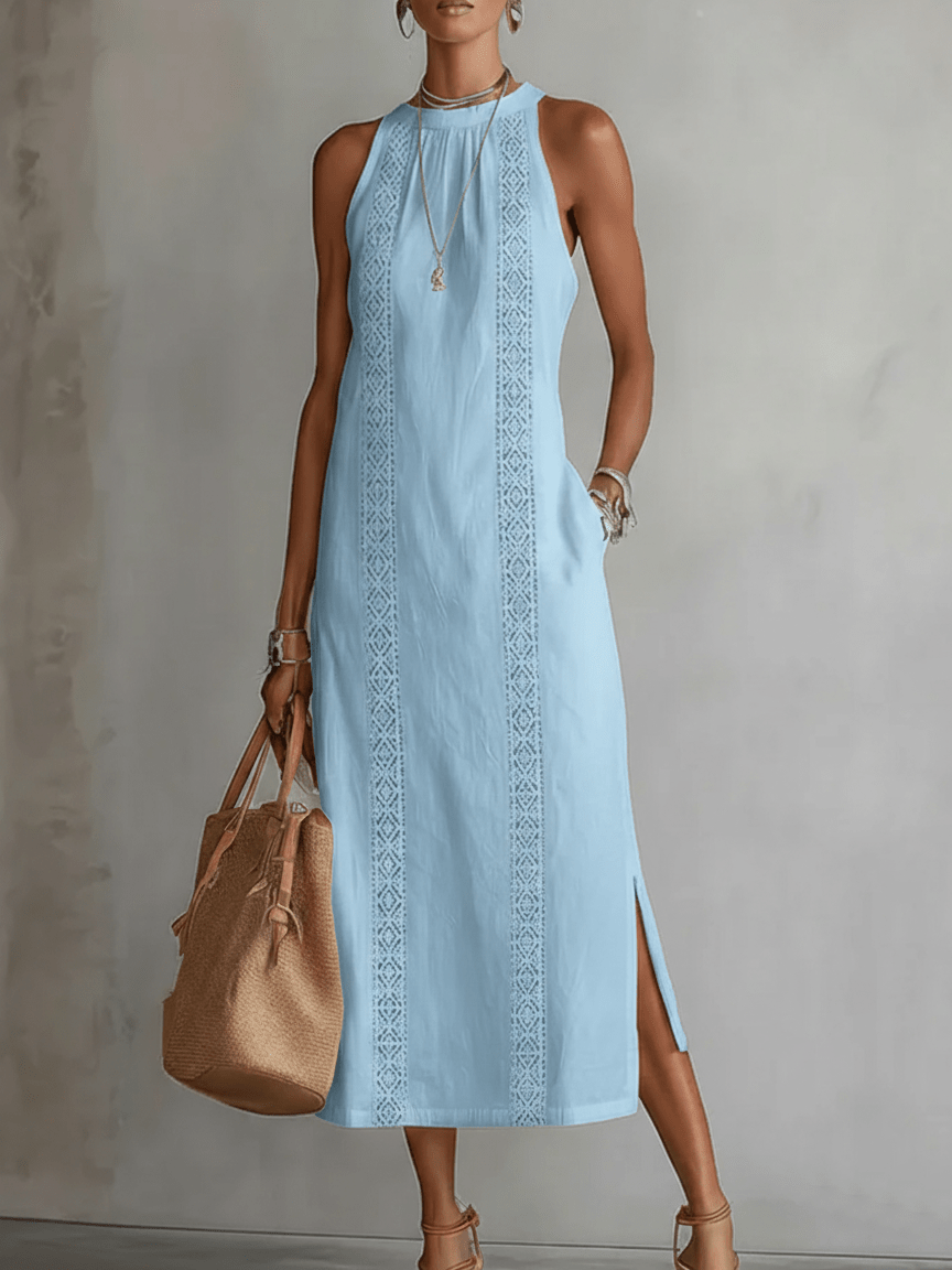 Jimena | Linen Midi Dress with Mao Collar - Alira - Boutique