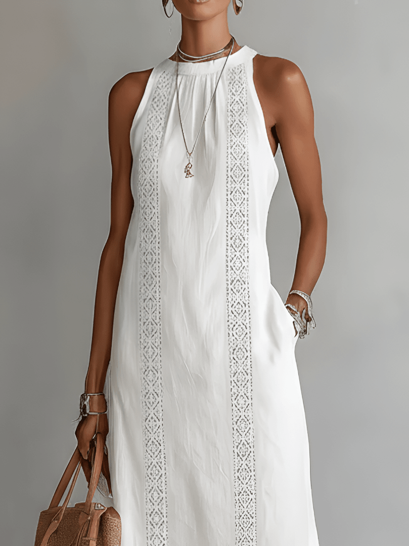 Jimena | Linen Midi Dress with Mao Collar - Alira - Boutique