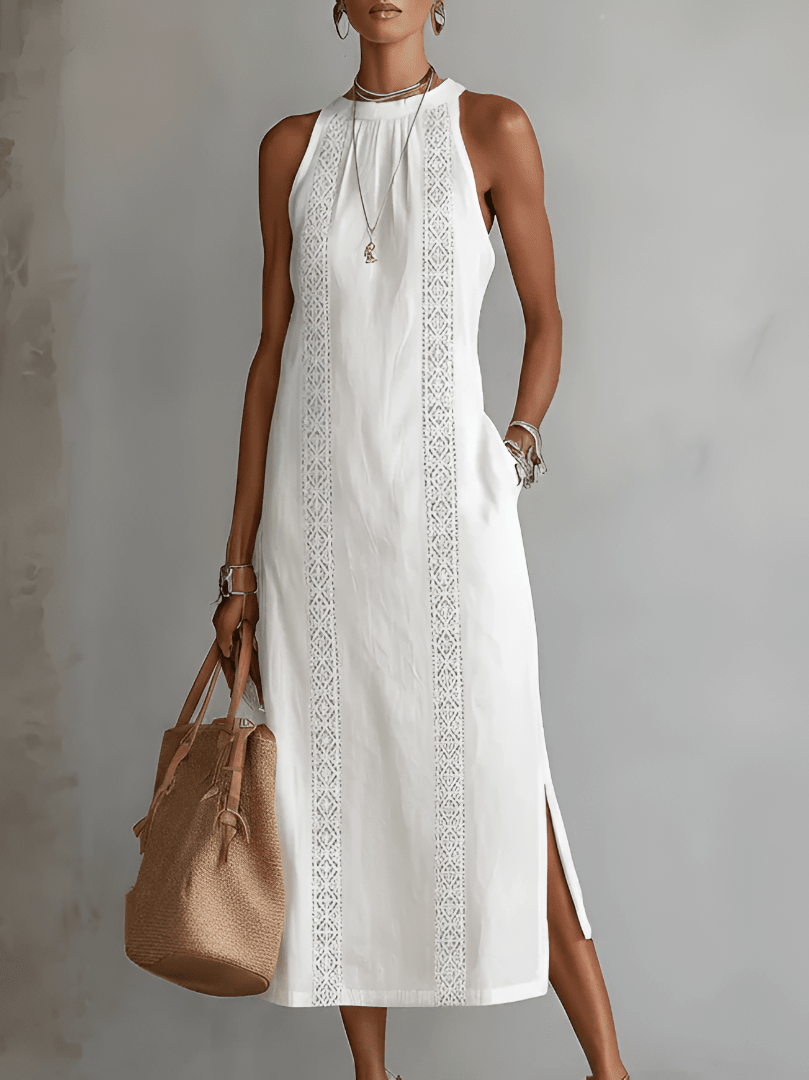 Jimena | Linen Midi Dress with Mao Collar - Alira - Boutique