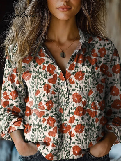 Oxenholme | Poppy Print Long Sleeve Blouse