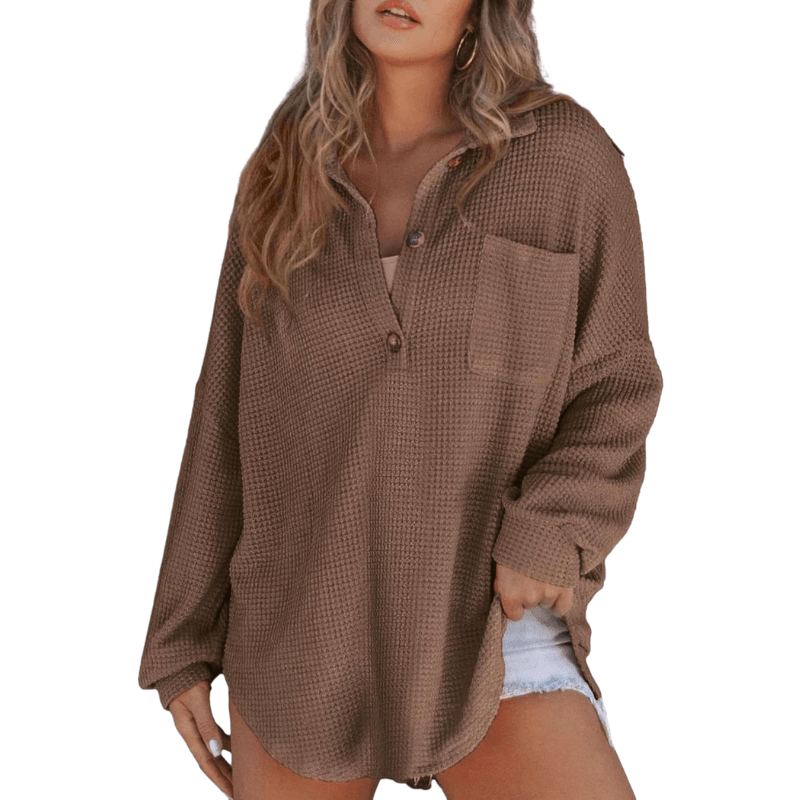 KATHRYN™ – Casual Lightweight Button V Neck Tunic Blouse - Alira - Boutique