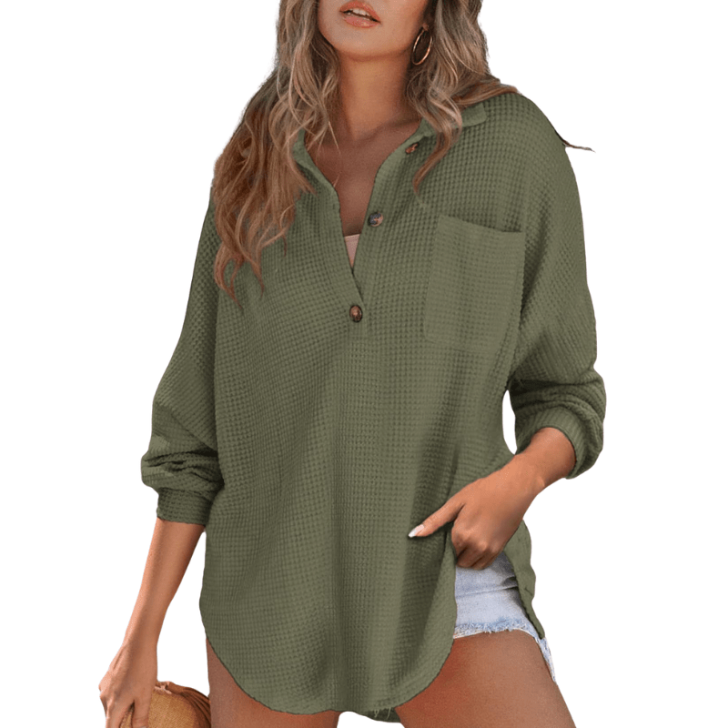 KATHRYN™ – Casual Lightweight Button V Neck Tunic Blouse - Alira - Boutique
