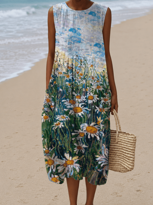Kennedy - Women's Sleeveless Printed Beach Midi Dress Loose - Alira - Boutique