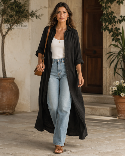 Wren | Black Button-Front Maxi Dress